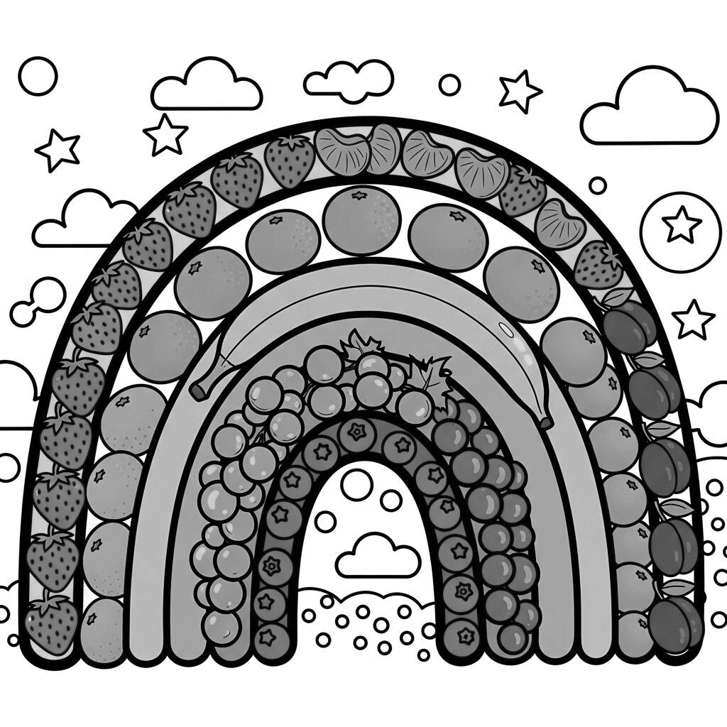 Arco Iris e Frutas (Desenho para Colorir)