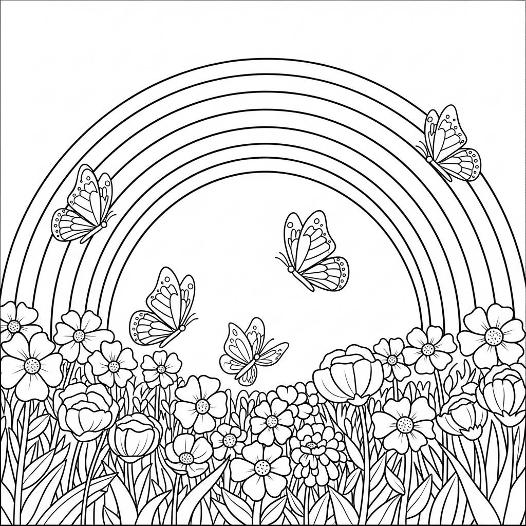 Arco Iris no Jardim (Desenho para Colorir)