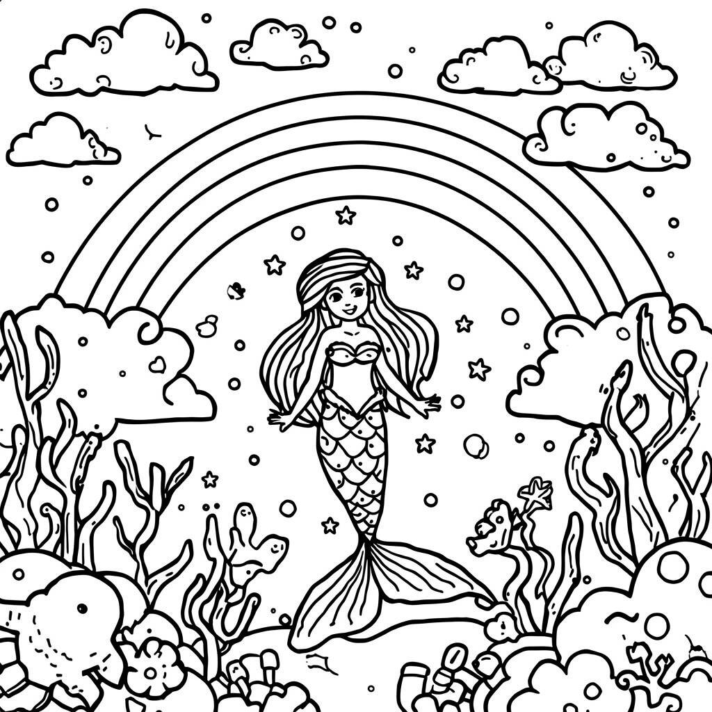 Ariel e o arco iris (Desenho para Colorir)