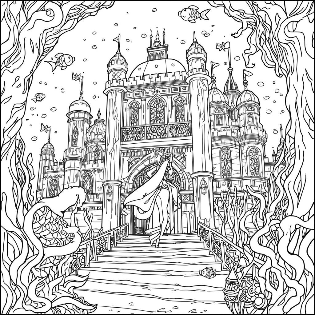 Ariel e o castelo subaquatico (Desenho para Colorir)