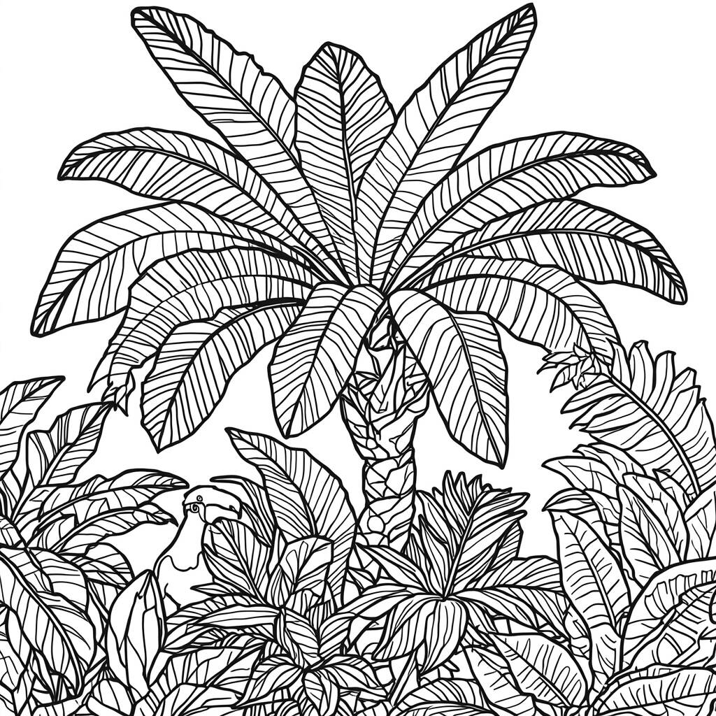 Arvore de Folhagem Tropical (Desenho para Colorir)