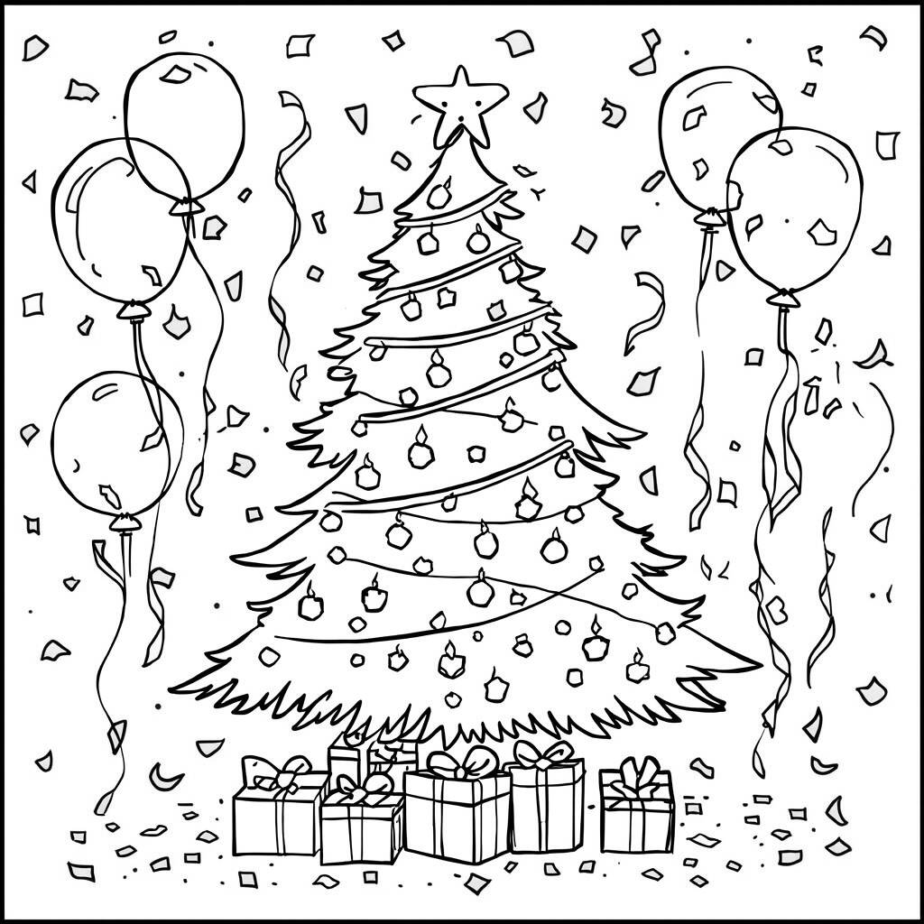 Arvore de Natal em Festa (Desenho para Colorir)
