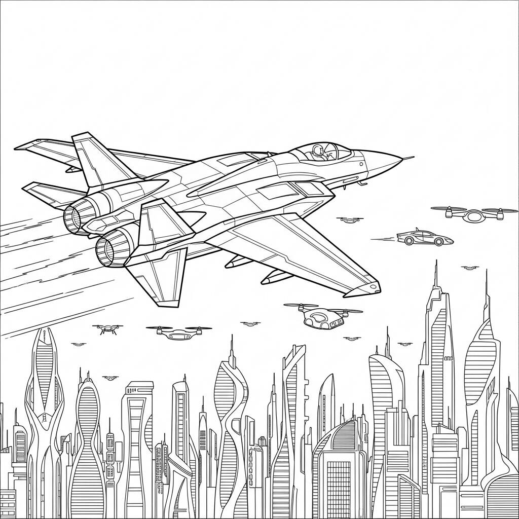Aviao de Caca Futurista (Desenho para Colorir)
