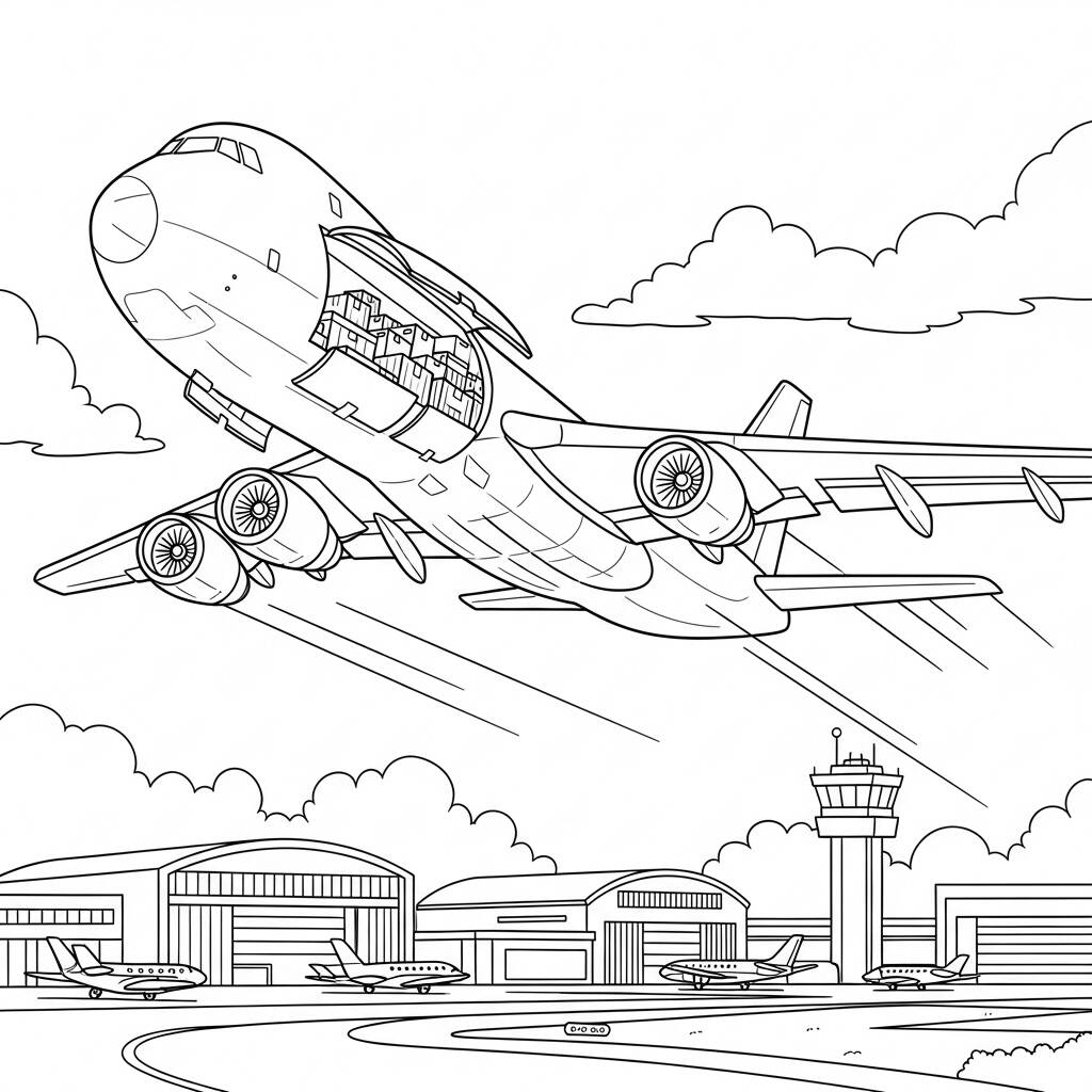 Aviao de Carga Grande (Desenho para Colorir)