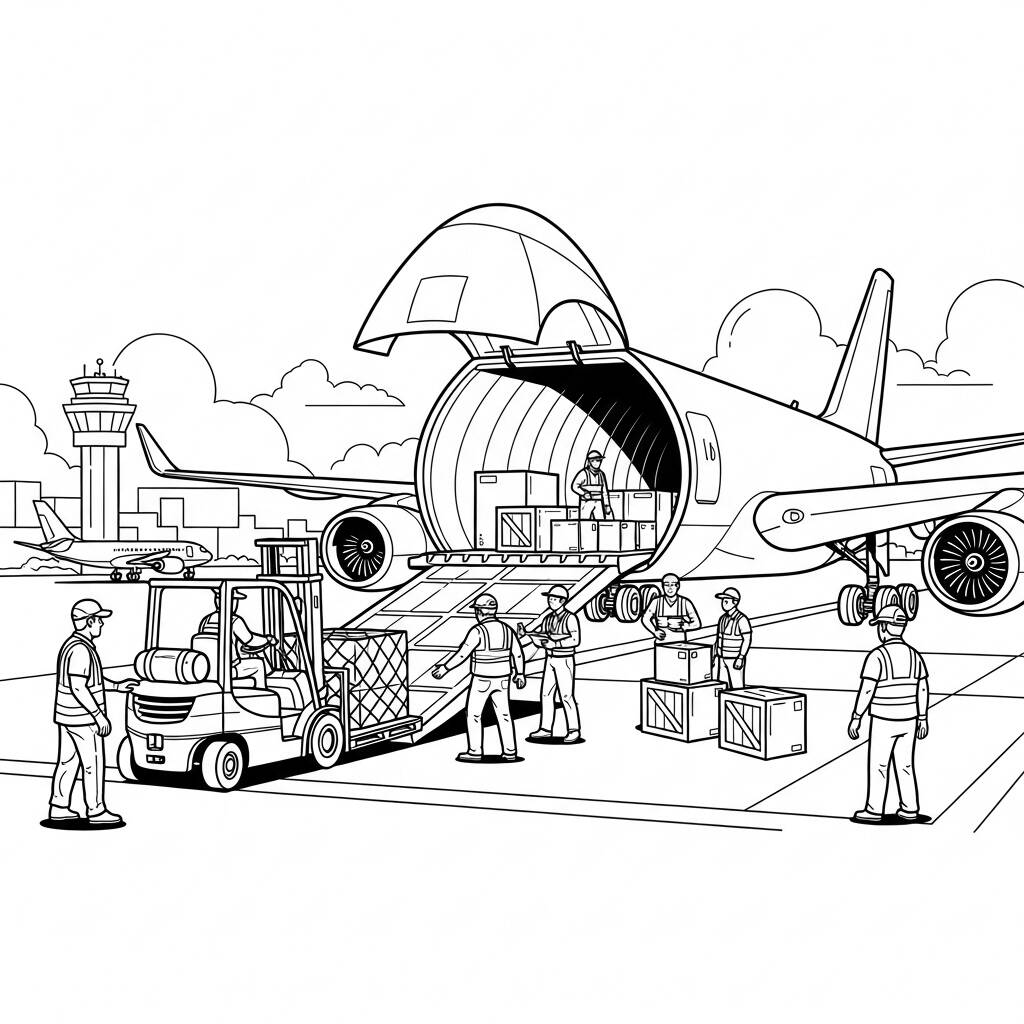 Aviao de Carga em Acao (Desenho para Colorir)
