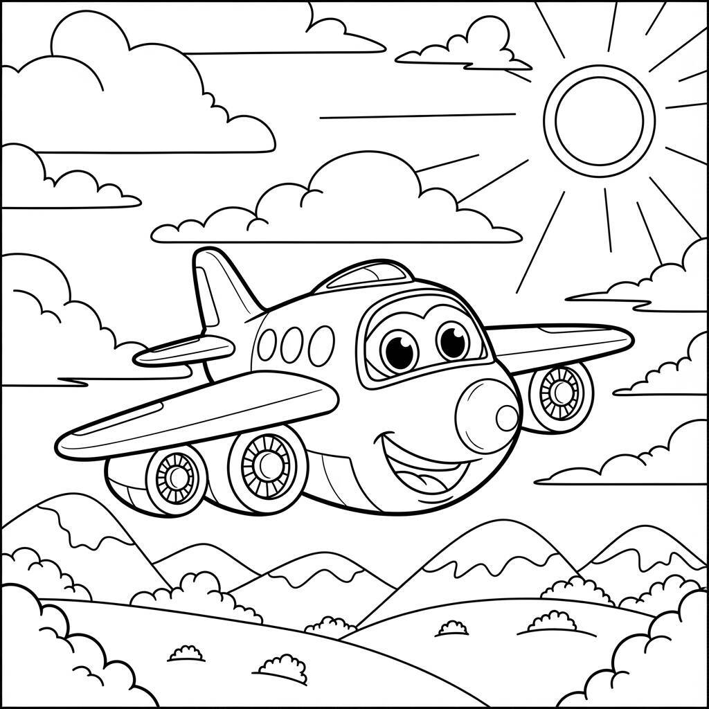 Aviao de Estilo Cartoon (Desenho para Colorir)
