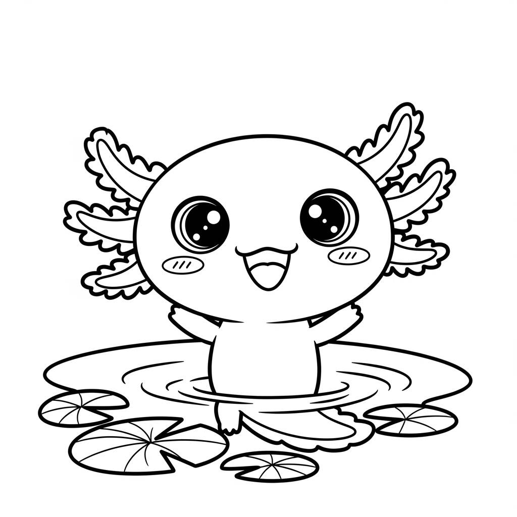 Axolote Kawaii Fofo (Desenho para Colorir)
