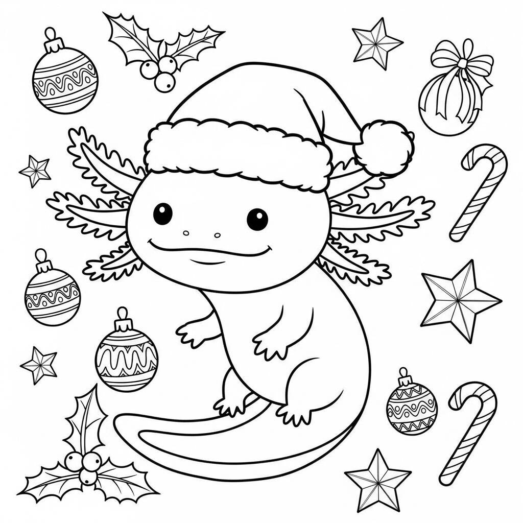 Axolote e Natal (Desenho para Colorir)