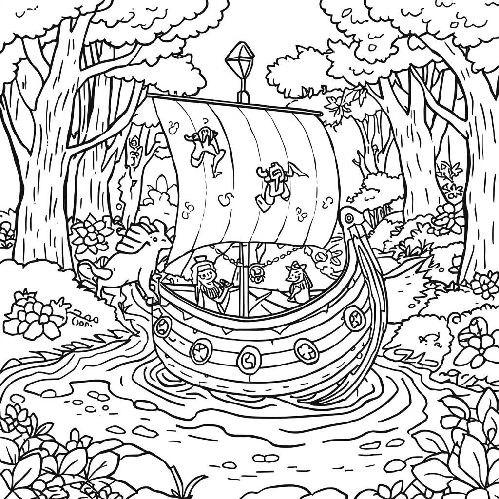 Barco de Contos de Fadas (Desenho para Colorir)