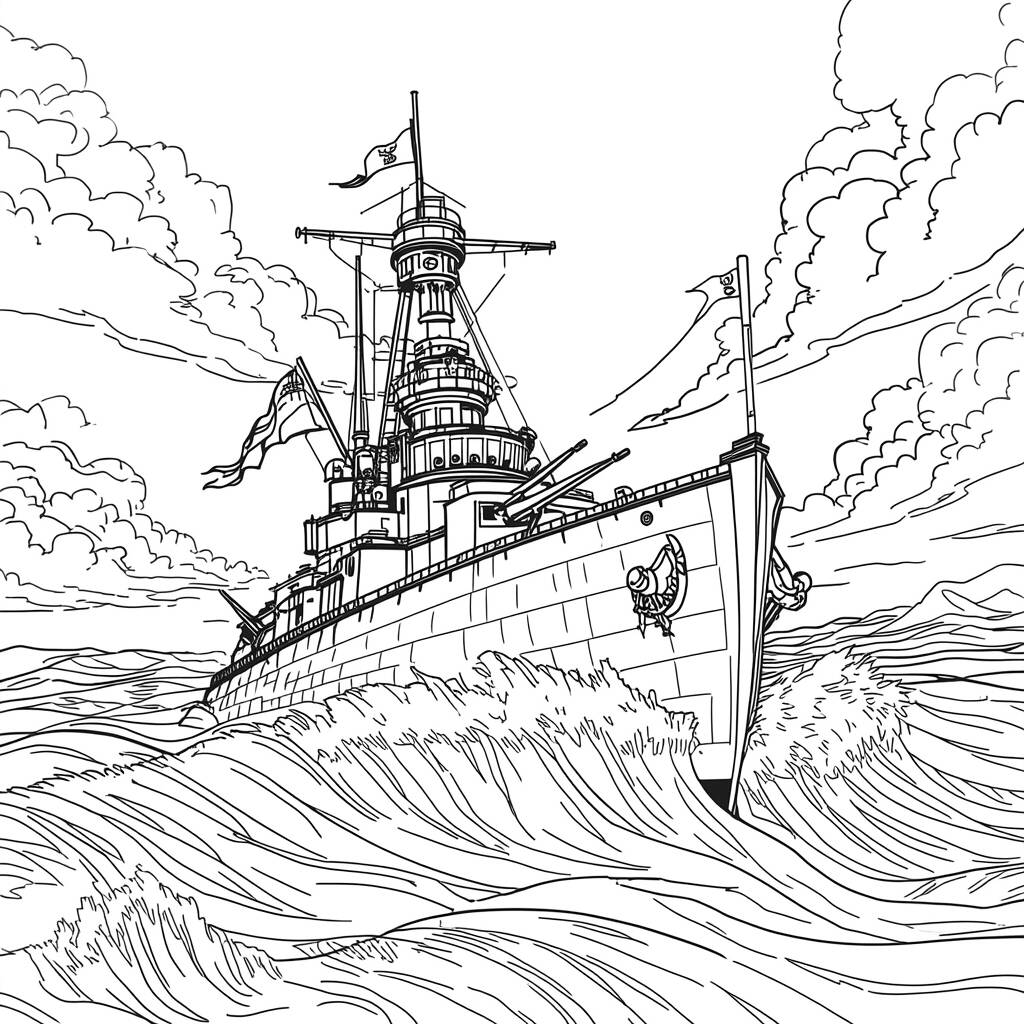 Barco de Guerra Detalhado (Desenho para Colorir)