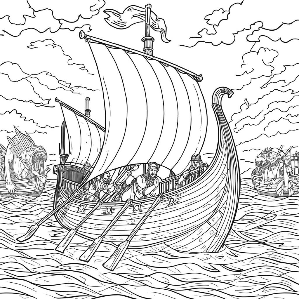 Barco de Historia Antiga (Desenho para Colorir)