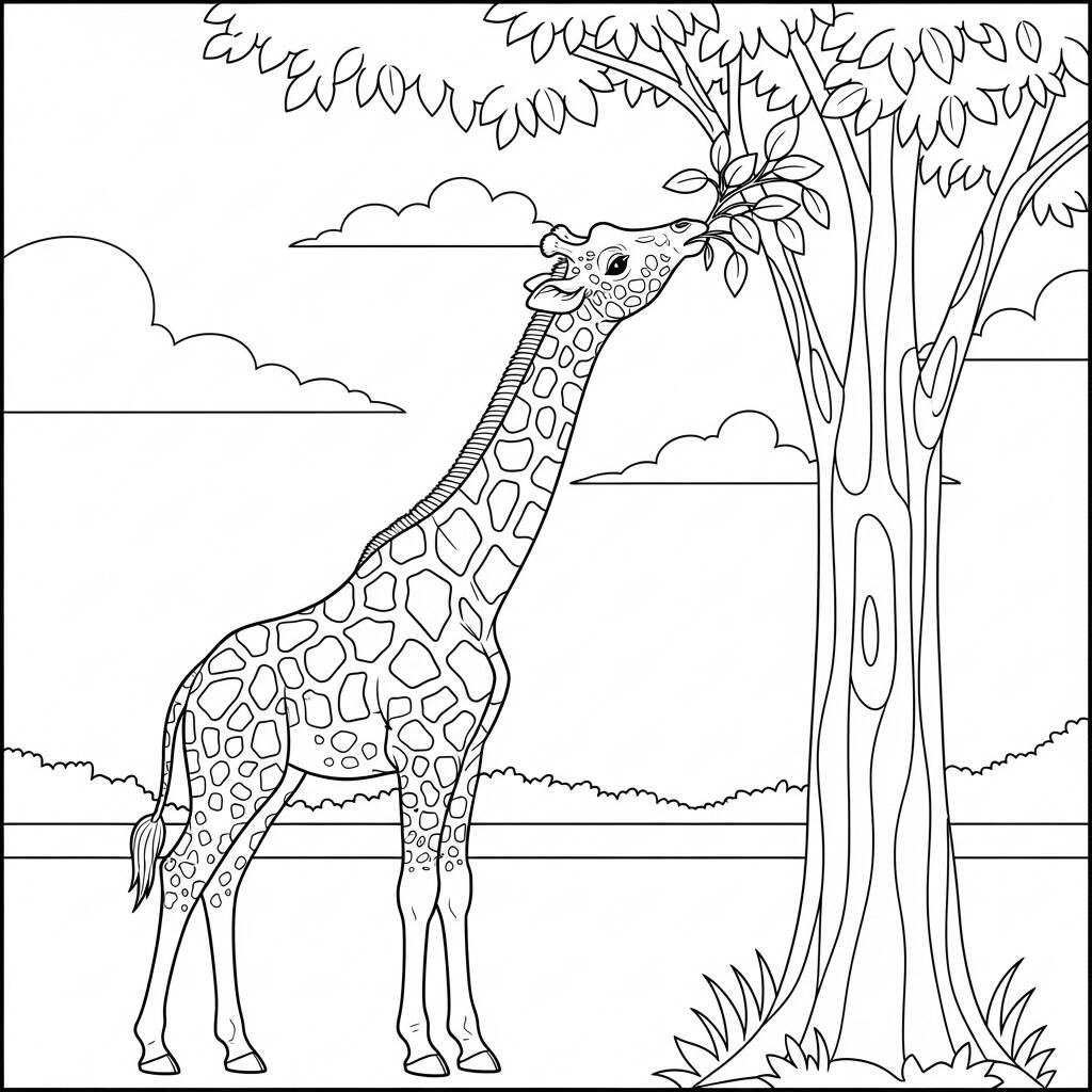 Bebe Giraffe Curioso (Desenho para Colorir)