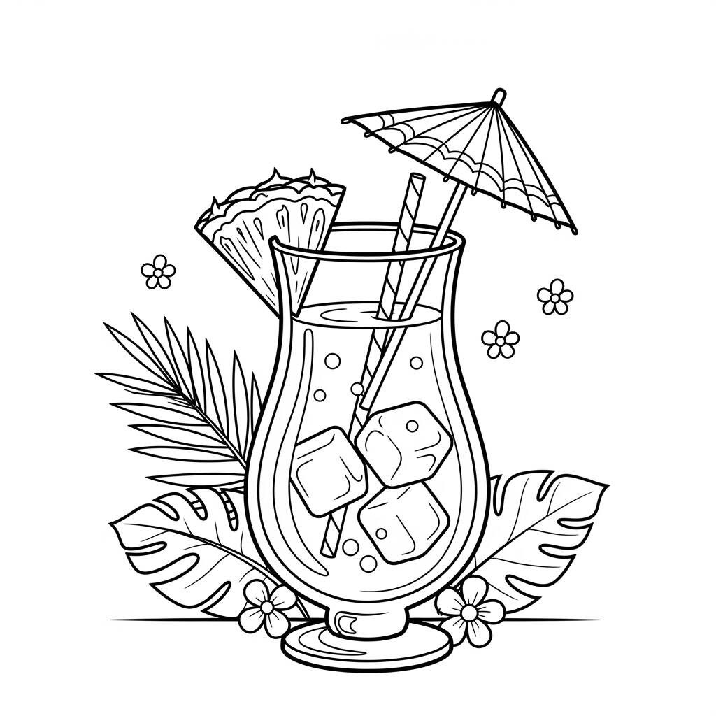 Bebida Tropical Refrescante (Desenho para Colorir)