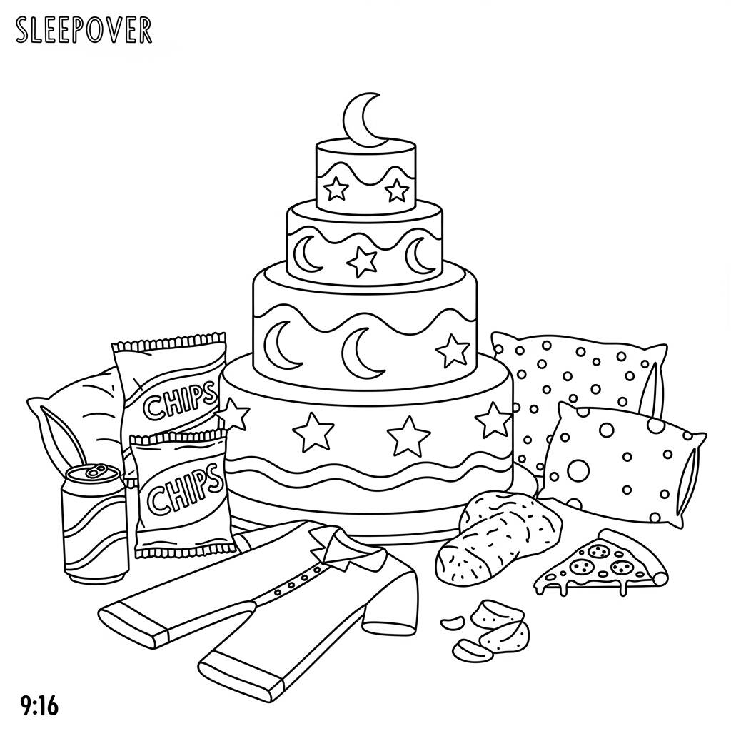 Bolo de Festa do Pijama (Desenho para Colorir)