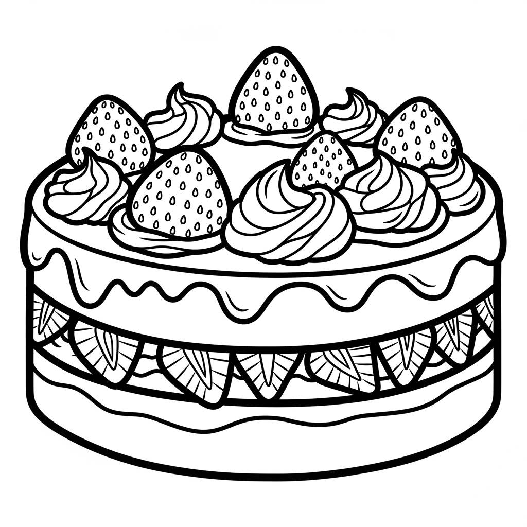 Bolo de Morango Simples (Desenho para Colorir)