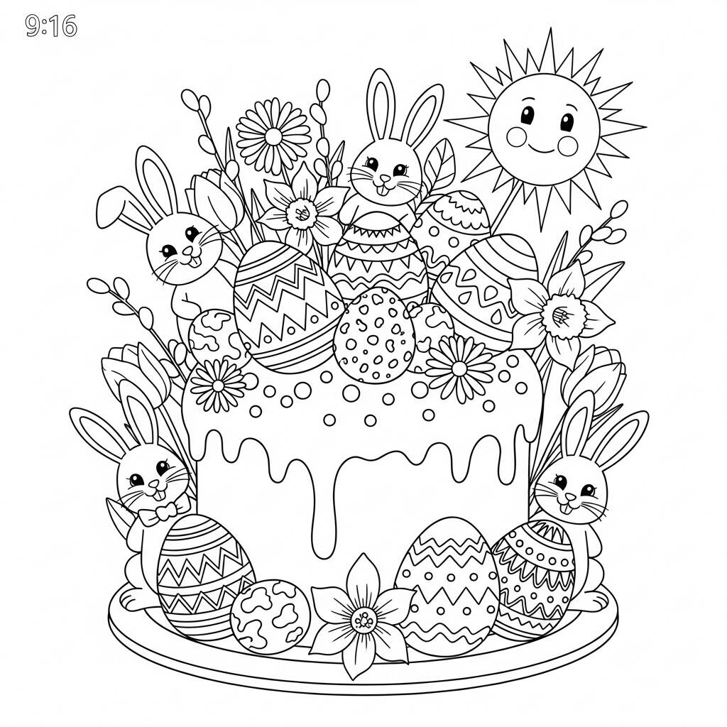 Bolo de Pascoa Colorido (Desenho para Colorir)