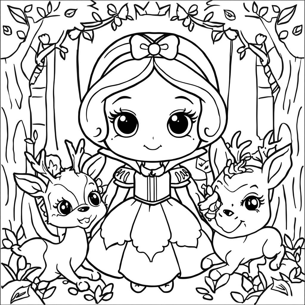 Branca de Neve Kawaii (Desenho para Colorir)