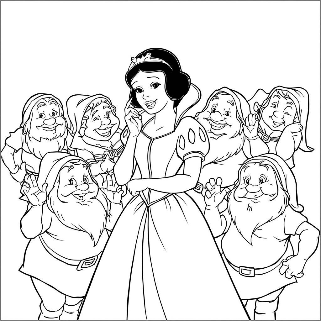 Branca de Neve e Anoes (Desenho para Colorir)