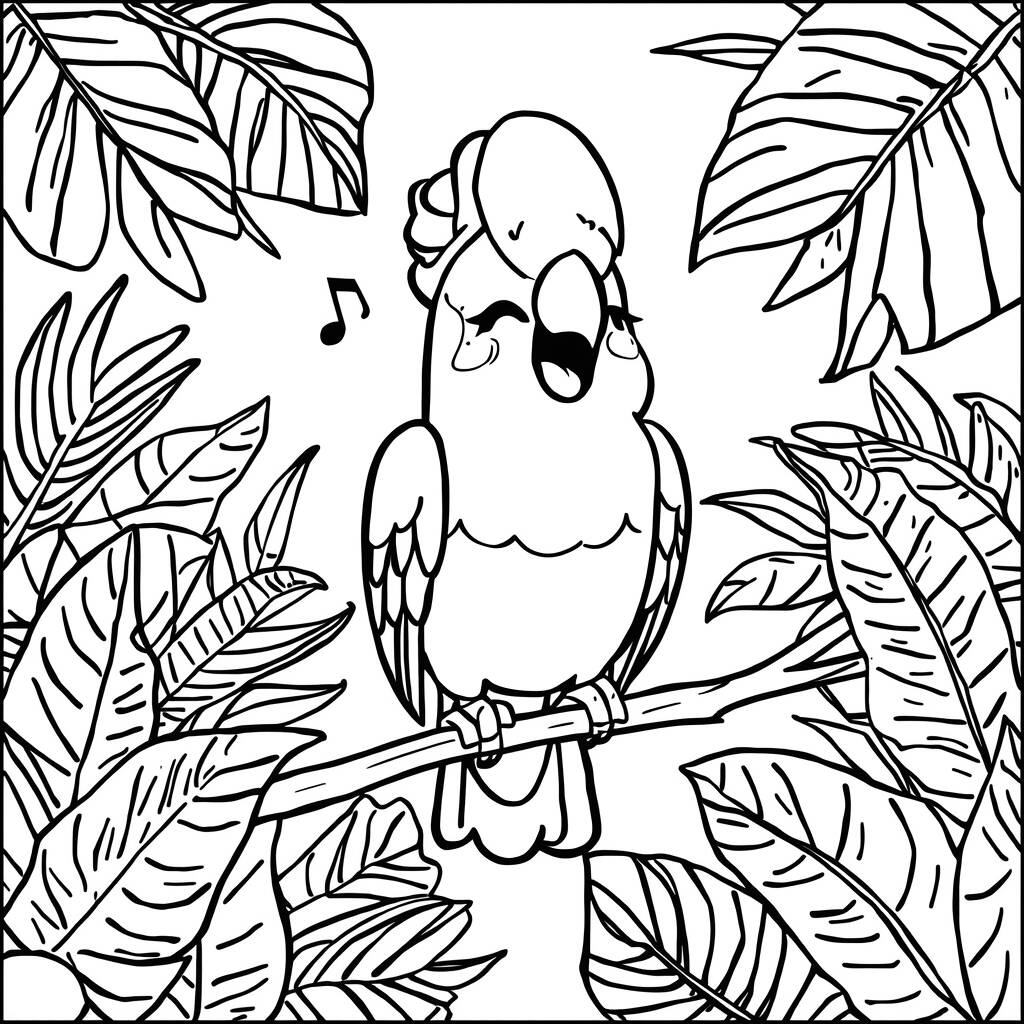 Cacatua Kawaii Cantando (Desenho para Colorir)