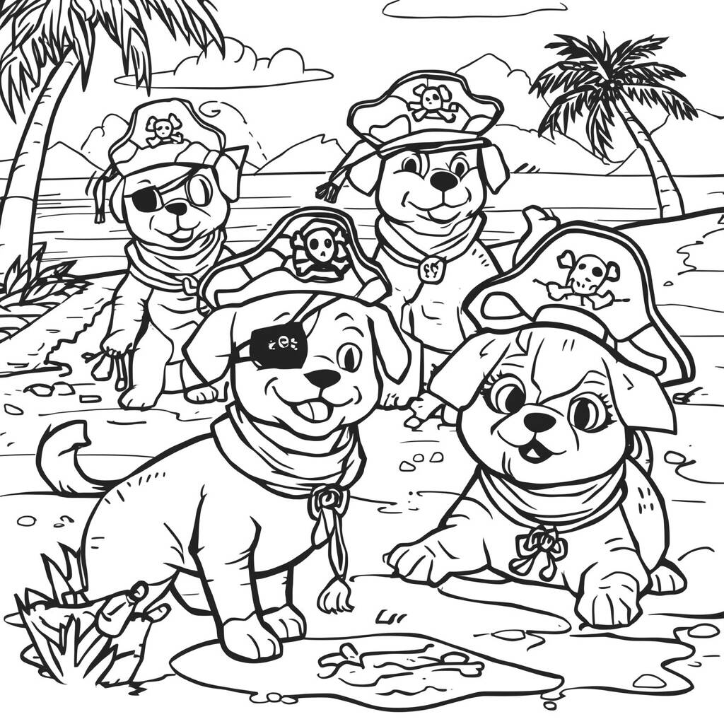 Cachorros Piratas (Desenho para Colorir)
