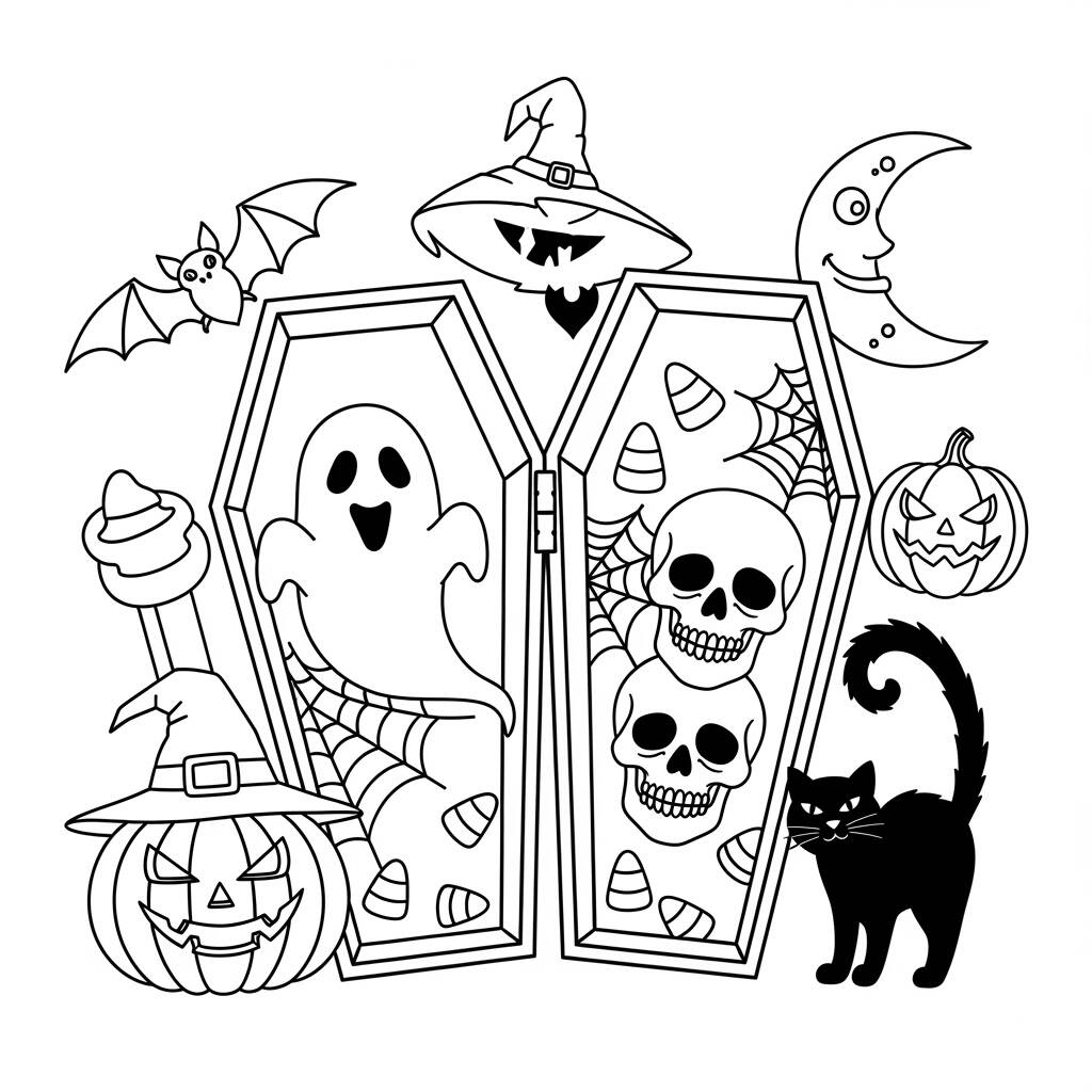Caixao de Halloween (Desenho para Colorir)