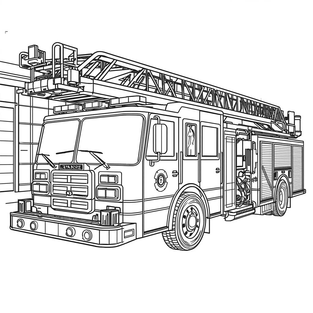 Caminhao de Bombeiro Realista (Desenho para Colorir)