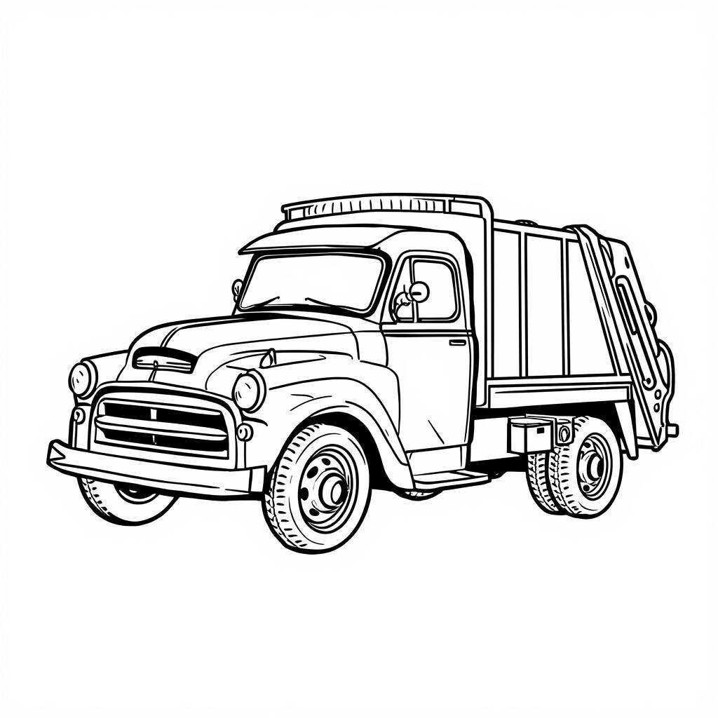 Caminhao de Lixo Vintage (Desenho para Colorir)