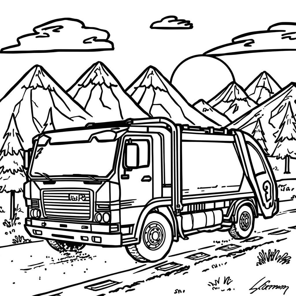 Caminhao de Lixo em Viagem (Desenho para Colorir)