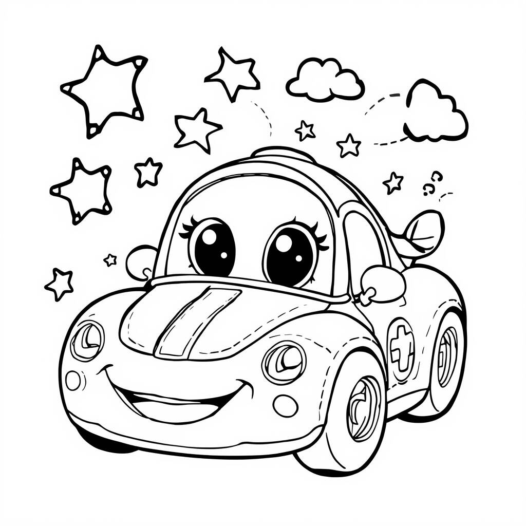 Carro de corrida Kawaii (Desenho para Colorir)