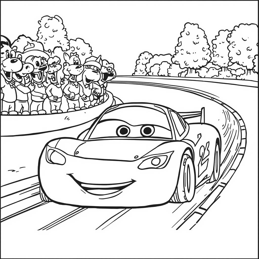 Carro de corrida cartoon (Desenho para Colorir)