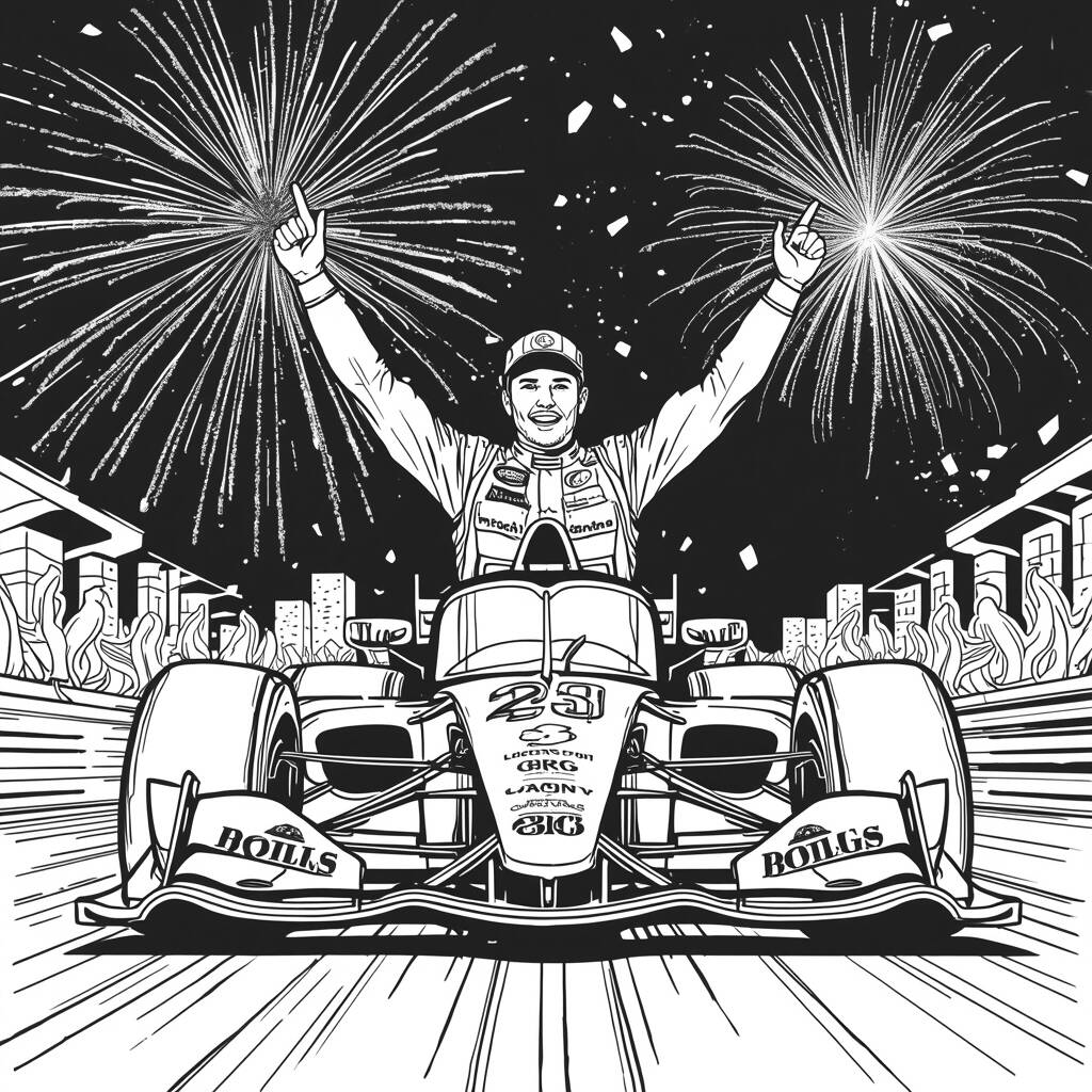 Carro de corrida e fogos de artificio (Desenho para Colorir)