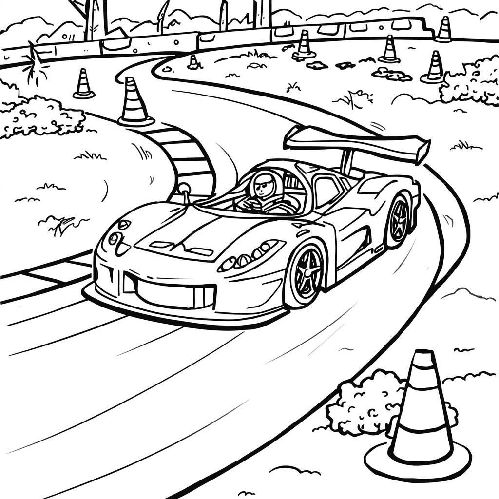 Carro de corrida em uma pista (Desenho para Colorir)