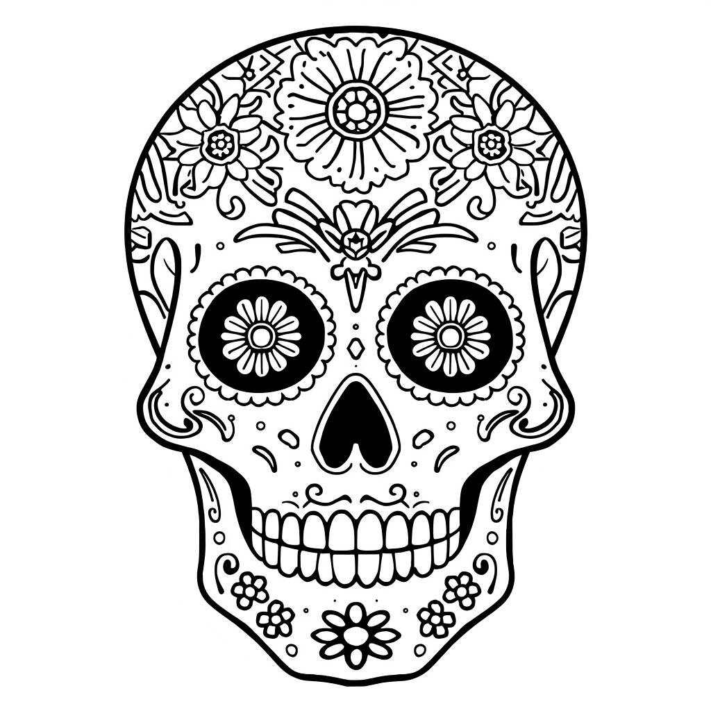 Caveira Dia dos Mortos (Desenho para Colorir)