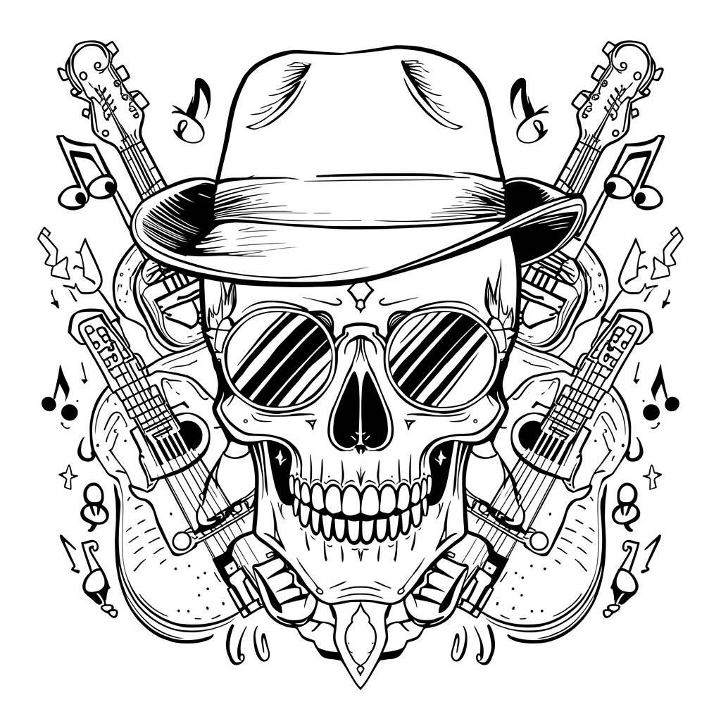 Caveira com Chapeu (Desenho para Colorir)