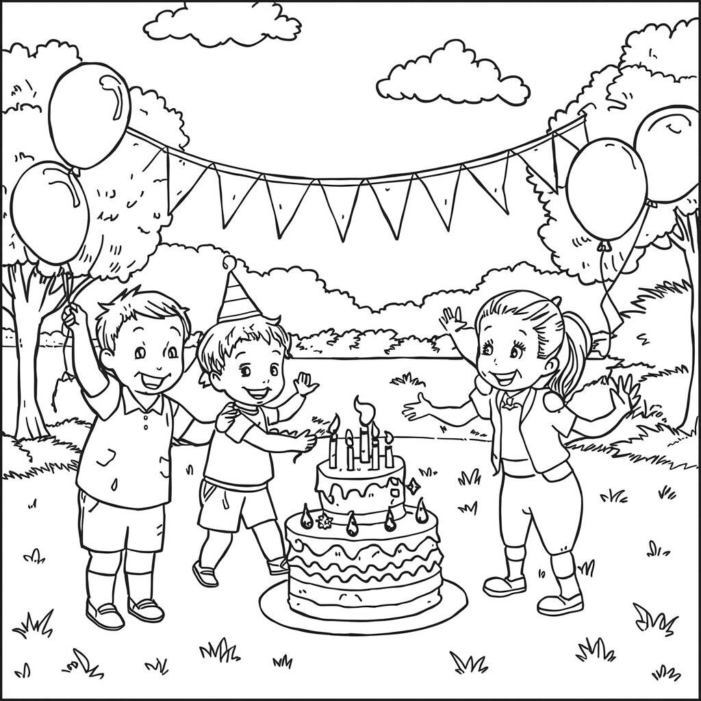 Cenario de Festa de Aniversario (Desenho para Colorir)