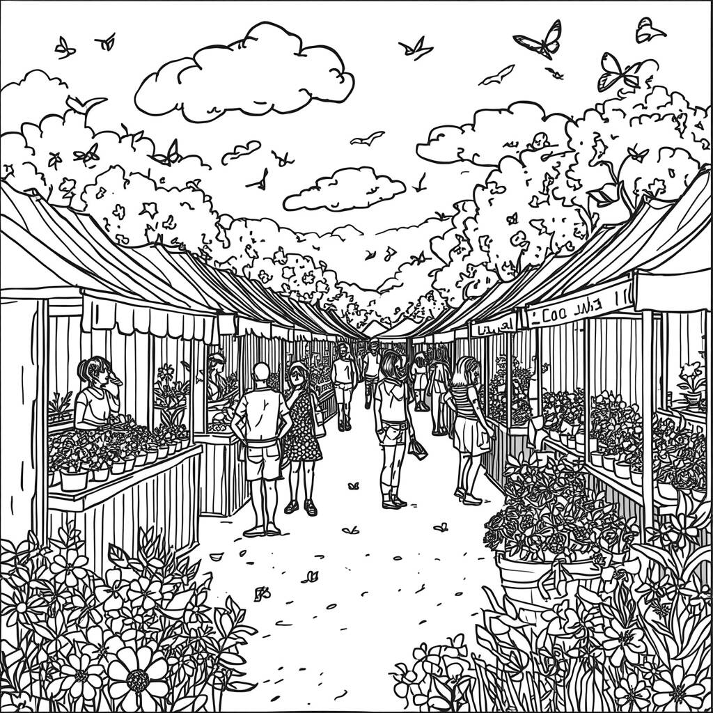 Cenario de Festival de Flores (Desenho para Colorir)