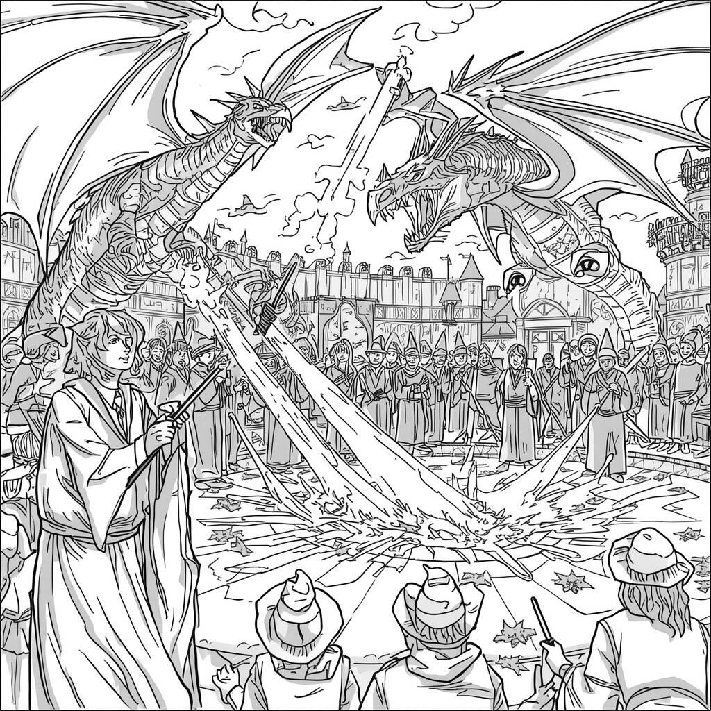 Cenas do Torneio Tribruxo (Desenho para Colorir)