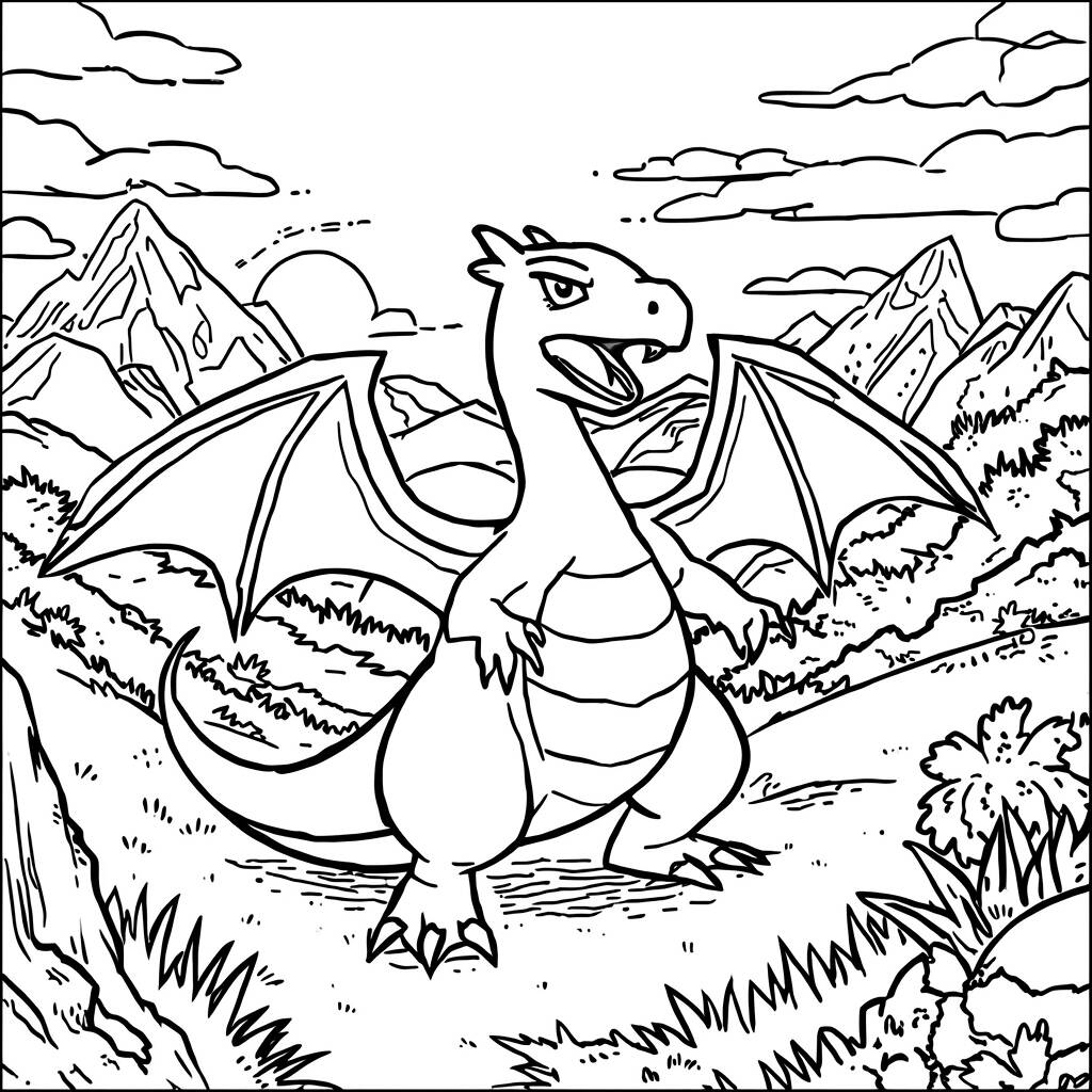 Charizard Aventura (Desenho para Colorir)