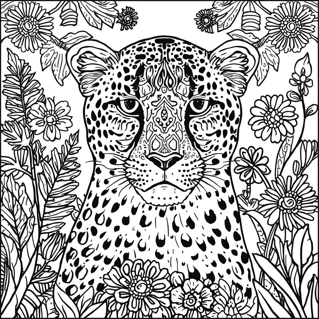 Chita com Detalhes Florais (Desenho para Colorir)
