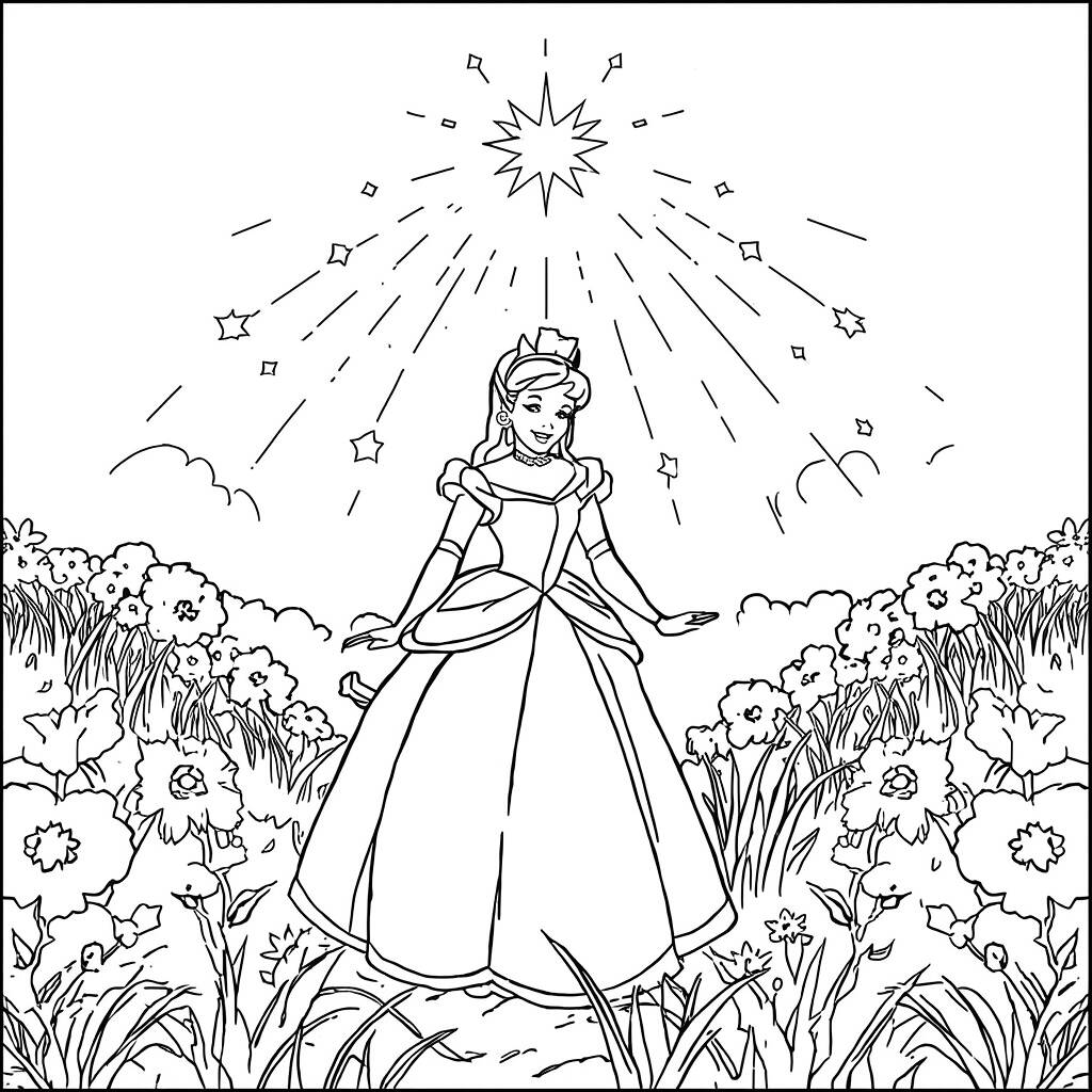Cinderela e Chuva de Estrelas (Desenho para Colorir)