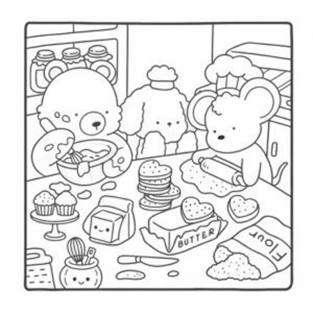 Coco Wyo na cozinha fazendo biscoitos (Desenho para Colorir)