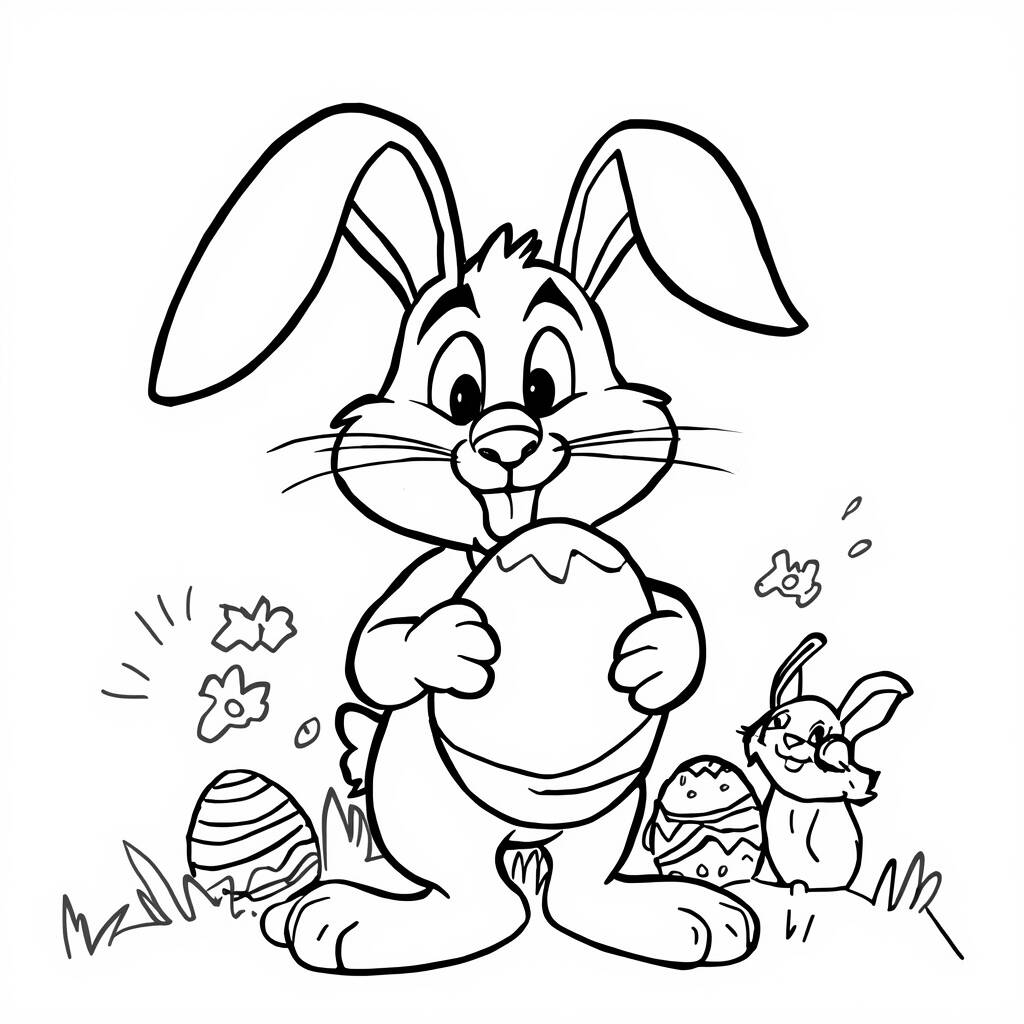 Coelho da Pascoa Estilo Cartoon (Desenho para Colorir)