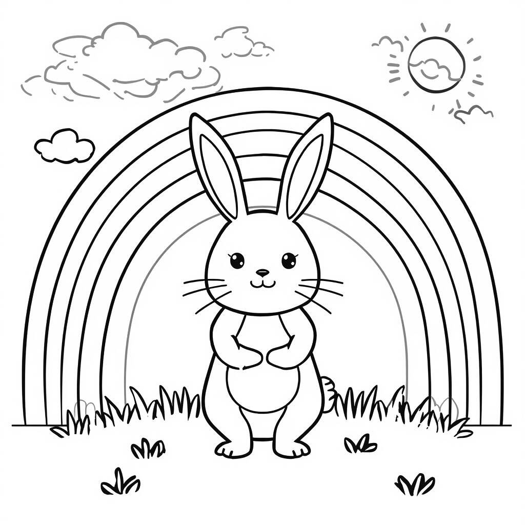 Coelho da Pascoa e Arco Iris (Desenho para Colorir)