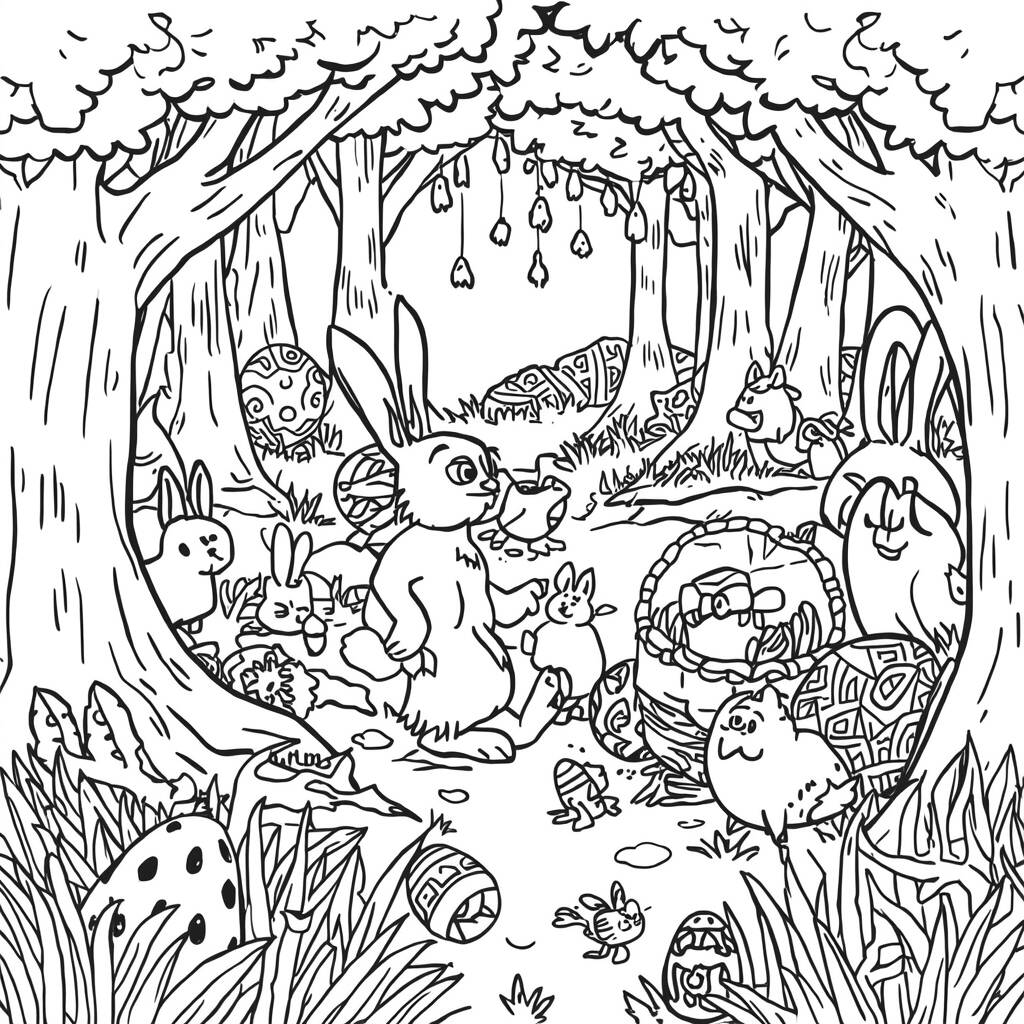 Coelho da Pascoa em Aventura (Desenho para Colorir)