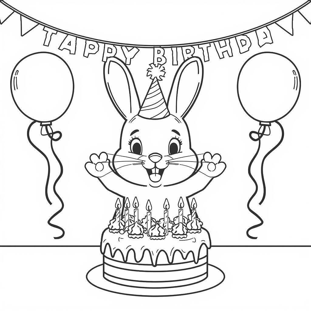 Coelho de Aniversario (Desenho para Colorir)