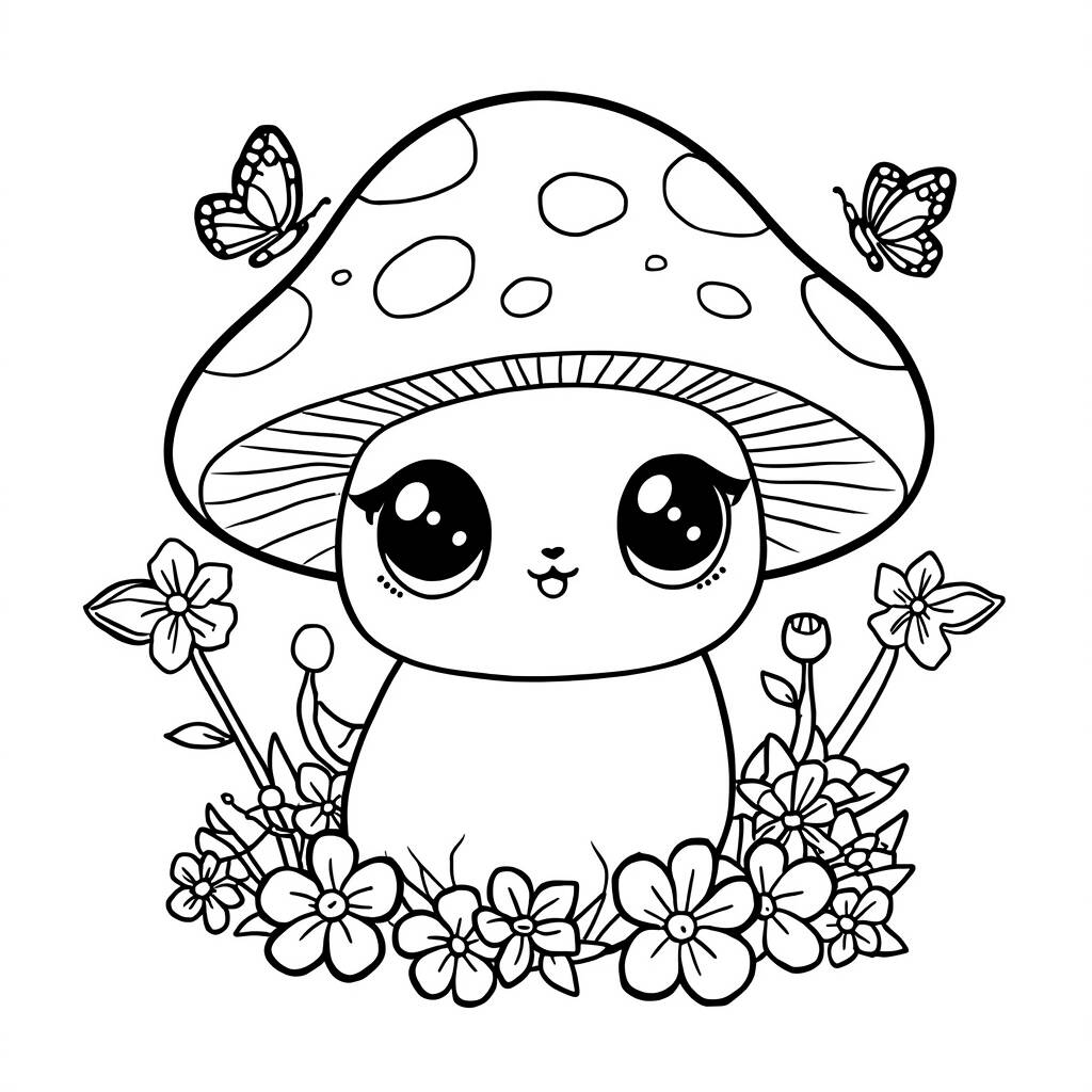 Cogumelo Kawaii (Desenho para Colorir)
