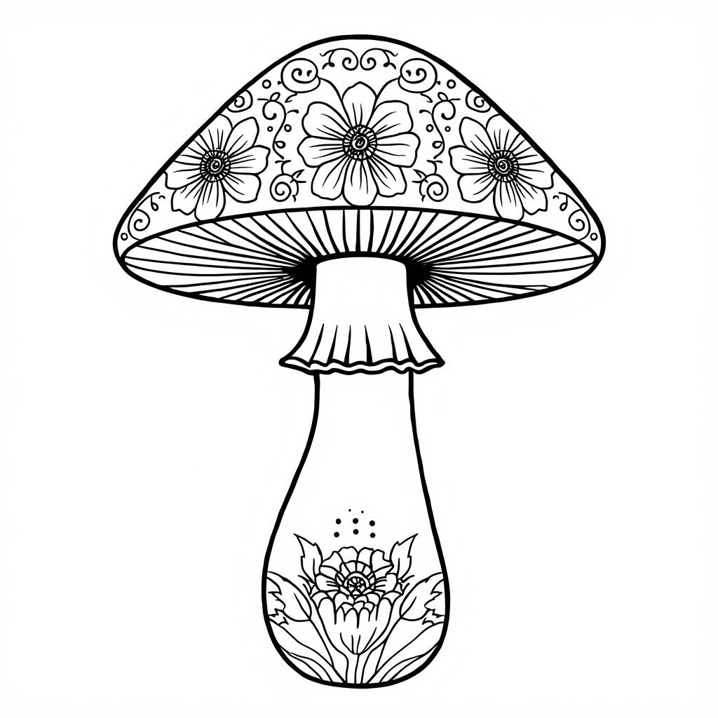 Cogumelo com Detalhes Florais (Desenho para Colorir)