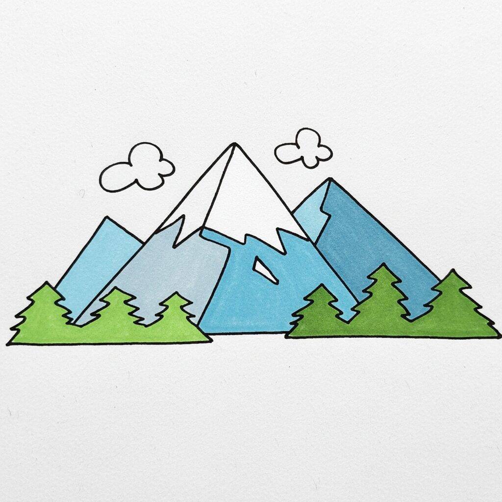 Como Desenhar Montanhas – Passo a Passo – Passo 8