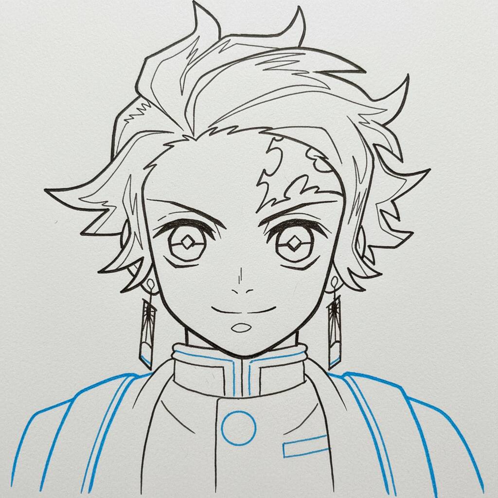 How to Draw Tanjiro Kamado from Demon Slayer – Easy Step by Step – Step 4