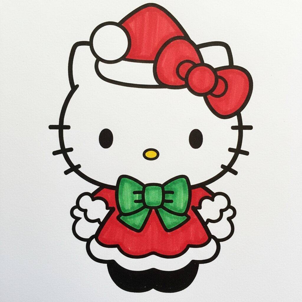 Como Desenhar a Hello Kitty no Natal – Passo 10